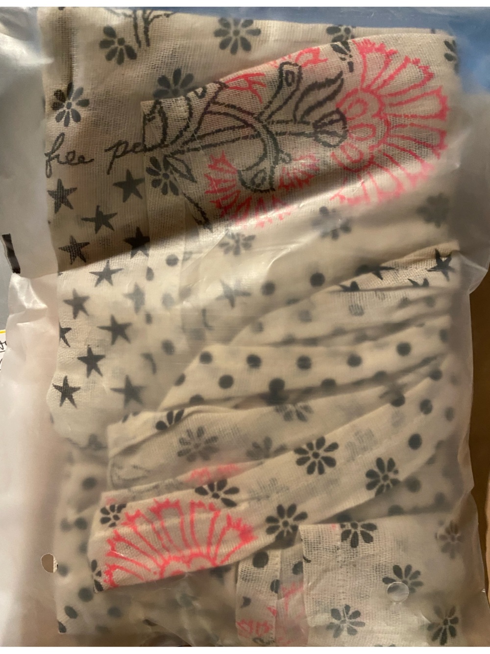 Free People Cream Tote with Black Stars & Pink Floral Accents